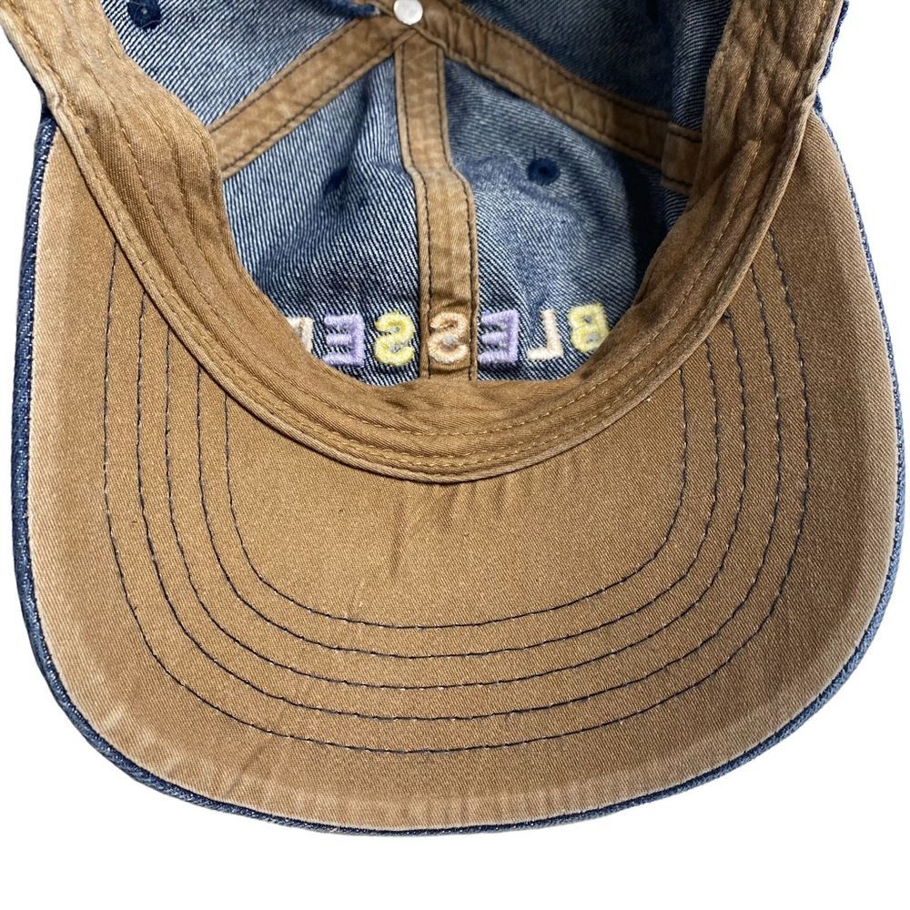 Blessed Ball Cap Pastel Rainbow Acid Wash Denim Look Blue Adjustable Strapback - Picture 11 of 15